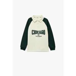 Bluza de trening cu nasturi si text brodat - Verde/Alb fildes imagine