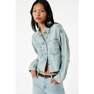 Jacheta crop din denim cu strasuri - Albastru deschis melange imagine