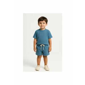 Set de tricou uni si pantaloni scurti cu snur - 2 piese - Albastru imagine