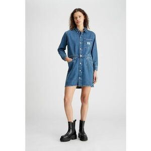 Rochie de denim cu buzunar pe piept - Albastru inchis imagine