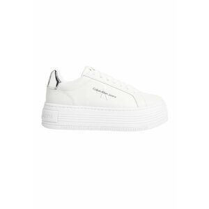 Pantofi sport de piele cu platforma - Alb/Argintiu imagine