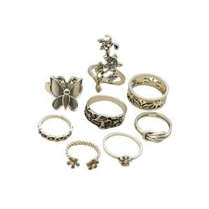 Set 8 inele argintii - cu fluture si flori - Theis C1 - imagine