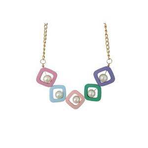 Colier auriu - cu piese geometrice multicolore si bile - Rachel C1 imagine