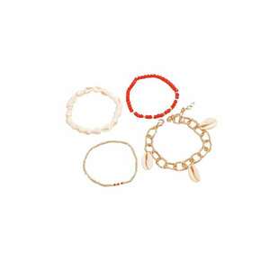 Set 4 bratari aurii - cu scoici si margelute rosii - Nuria C8 - imagine