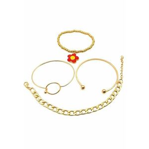 Set 4 bratari - aurii - cu zale si floare rosie - Lorentina C5 - imagine