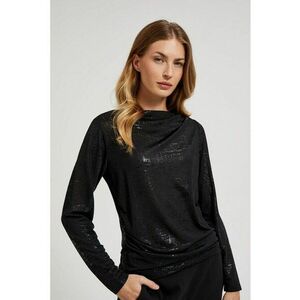 Bluza neagra cu decolteu plisat si maneci lungi - Negru imagine