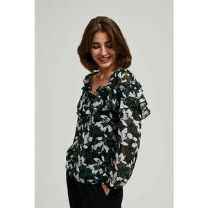 Camasa cu Volane si Model Floral - Negru imagine