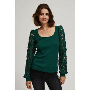 Bluza cu maneci din dantela - Verde inchis imagine