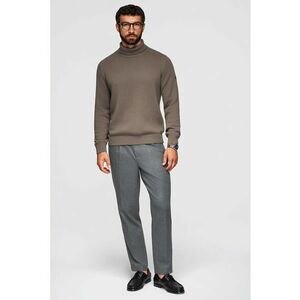 Pulover din bumbac cu guler inalt si model uni - Maro taupe imagine