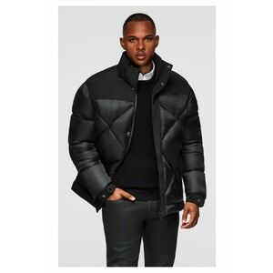 Geaca cu gluga si matlasare geometrica OM-JAHP-0237 - Negru imagine