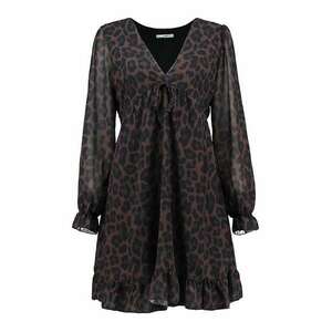 Rochie cu decolteu in V - model animal print si maneci lungi - Maro inchis/Negru imagine