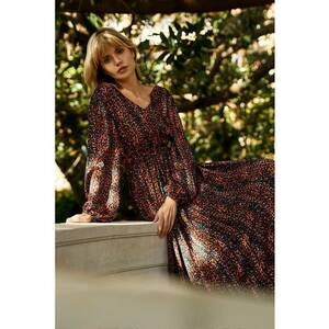 Rochie maxi cu maneci bufante - maronie - Maro imagine