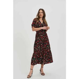 Rochie midi neagra cu flori - Negru imagine