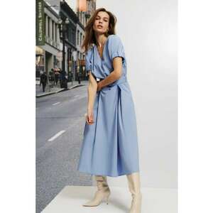 Rochie midi cu maneci bufante - albastra - BLUE imagine