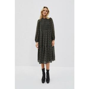 Rochie midi neagra cu imprimeu si volane - Negru imagine