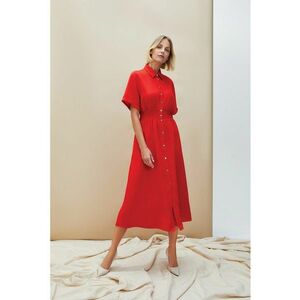Rochie Midi Camasa Rosie - Rosu imagine
