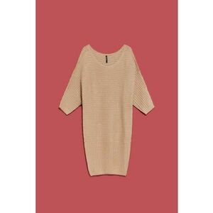 Rochie din tricot cu benzi - Bej imagine