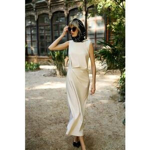 Rochie Midi Bej cu Facaturi - Bej imagine