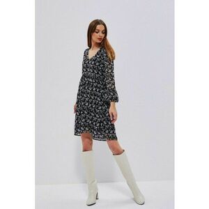 Rochie evazata cu model floral - Negru imagine