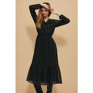 Rochie cu Volan si Print - Negru imagine