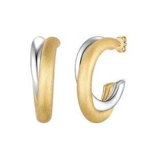 Cercei rotunzi placati cu aur de 14K - cu model in doua nuante - Auriu/Argintiu imagine