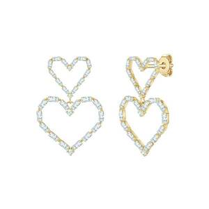 Cercei drop in forma de inima placati cu aur de 14K si decorati cu zirconia - Auriu imagine