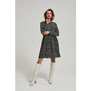 Rochie neagra cu maneca de camasa si fusta evazata - Negru imagine