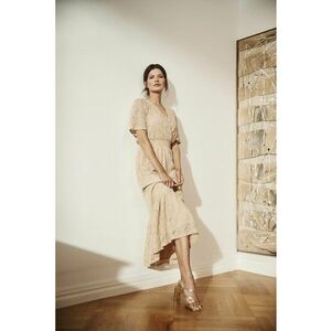 Rochie Midi Bej cu Dantela - Bej imagine