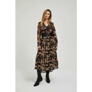 Rochie neagra cu fusta evazata si imprimeu floral - Negru imagine