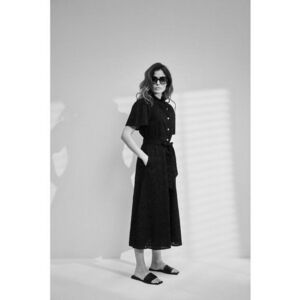 Rochie evazata cu nasturi neagra - Negru imagine