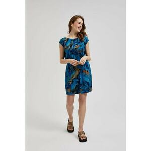 Rochie albastra cu imprimeu tropical si decolteu rotund - Bleumarin imagine