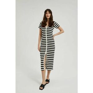 Rochie in dungi cu nasturi - negru-bej - Alb imagine