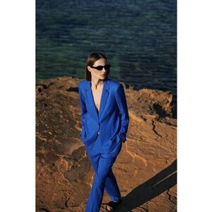 Sacou din in albastru cu maneci 3/4 - BLUE imagine