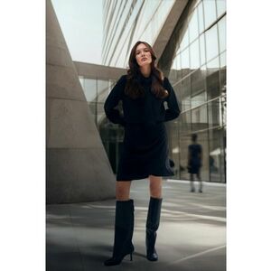 Rochie neagra cu strangere pe solduri - Negru imagine
