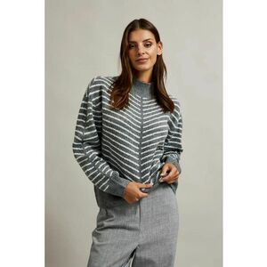 Pulover gri cu guler inalt si dungi - Gri imagine