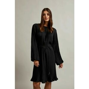 Rochie plisata cu curea neagra - Negru imagine