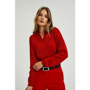 Pulover rosu cu guler si fir metalic - Rosu imagine