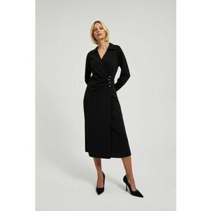 Rochie Midi Neagra cu Butoane Decorative - Negru imagine