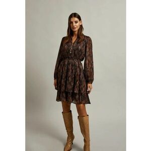 Rochie neagra cu imprimeu animalier si fusta evazata - Negru imagine