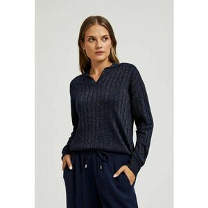 Pulover bleumarin cu guler si fir metalic - Bleumarin imagine