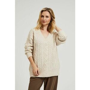 Pulover bej cu decolte in V din tricot - Bej imagine