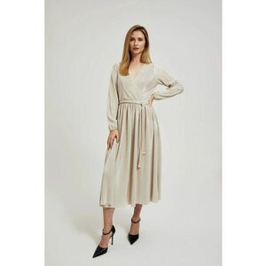 Rochie plisata cu legare in talie bej - Bej imagine