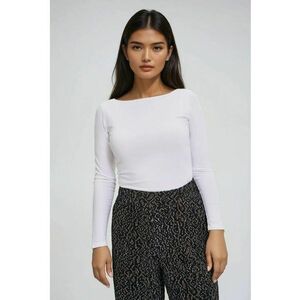 Bluza alba cu maneci lungi ajustata - Alb imagine