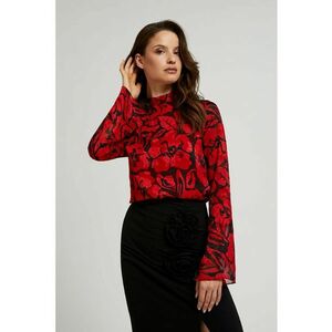 Camasa neagra cu model floral si maneci largi - Rosu imagine