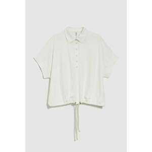 Bluza bej cu guler maneci scurte - Alb imagine