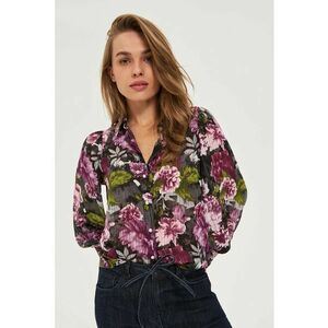 Bluza neagra cu flori si maneci bufante imagine