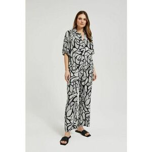 Pantaloni din viscoză - picioare drepte - alb-negru - Negru imagine