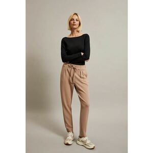 Pantaloni bej cu legare - Maro deschis imagine