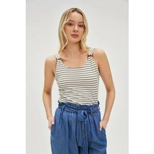 Top alb cu dungi - Verde imagine