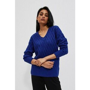 Pulover cu tricot decorativ in azur - Albastru imagine